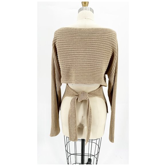 Dion Lee Sweaters - DION LEE Tan Ribbed Knit Tie Back Sweater Sz 6